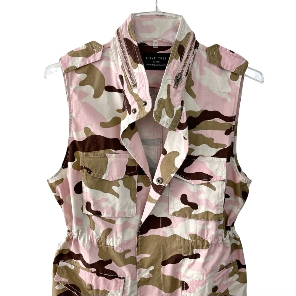 Love Tree Safari Pink Camouflage Military Anorak Vest - Picture 3 of 16